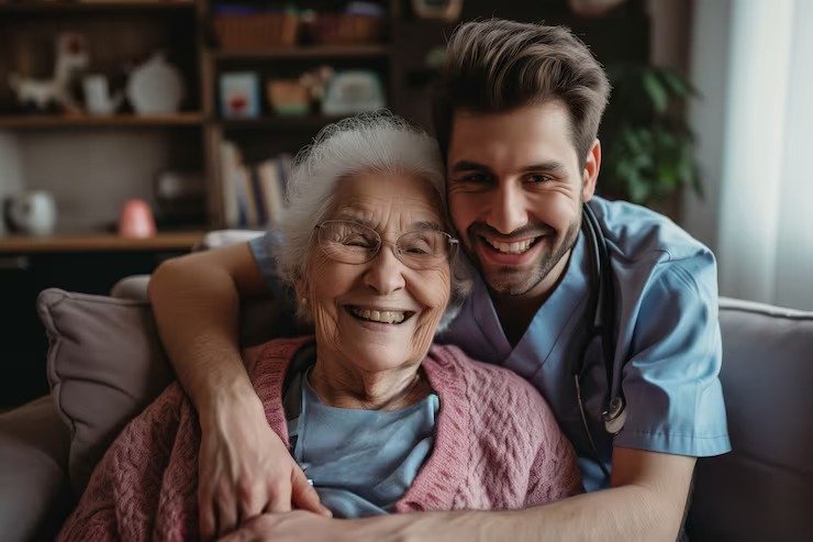 Caregiver with elderly resident